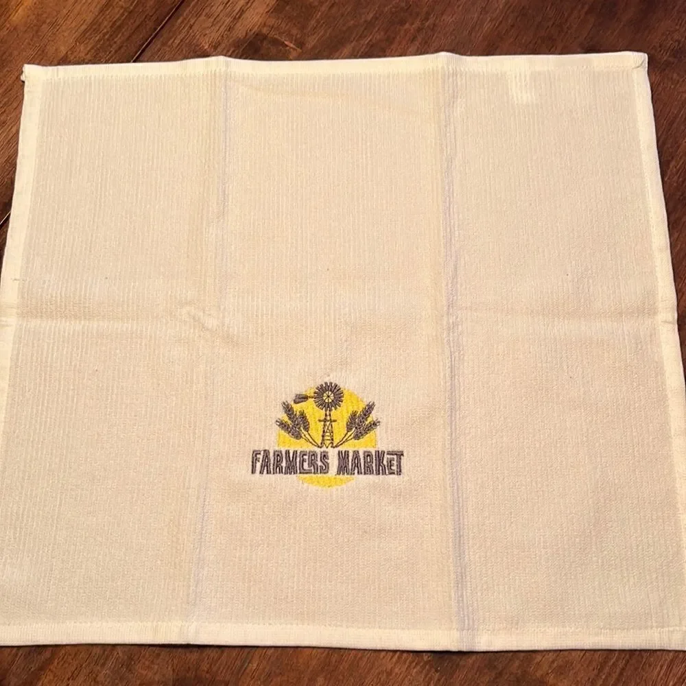 Set of 2 (18” by 16”) Custom Gray and White Farmer’s Market3 Embroidered Barmops
